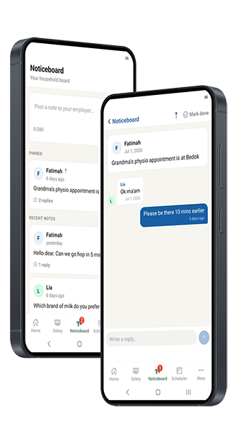 Private noticeboard chat between employer and helper